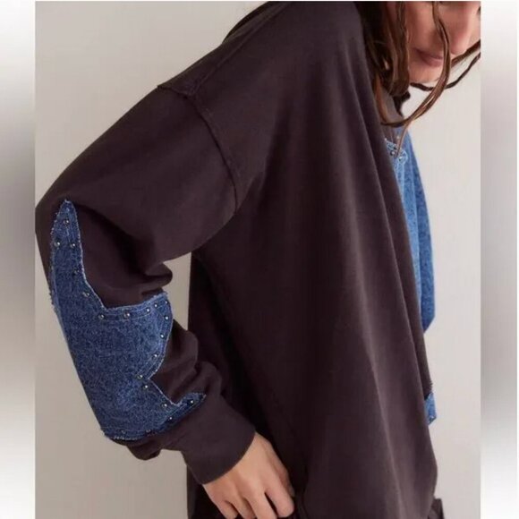 Free People NWT We the Free Star Novelty Tee in Washed Black Combo - xs - Picture 2 of 9